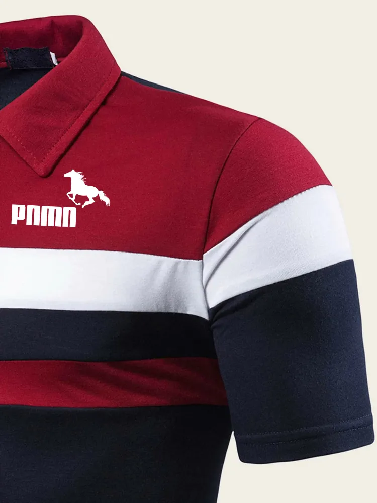 Luhaods Men Horse Print Polo Shirt Colorblock T Shirt 220524
