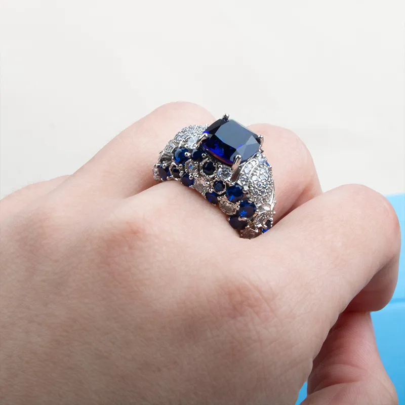 Cellacity Classic Silver 925 Кольцо для женщин с очарованием с овальным синим сапфировым драгоценными камнями