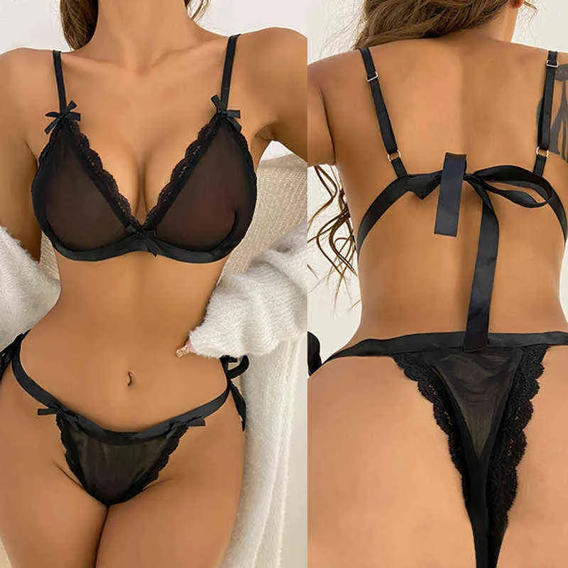 Erotic Lingerie Set Woman Sensual Transparent Short Sets Fancy Sexy See Through Wireless Bra And Panty Set Underwear L220727