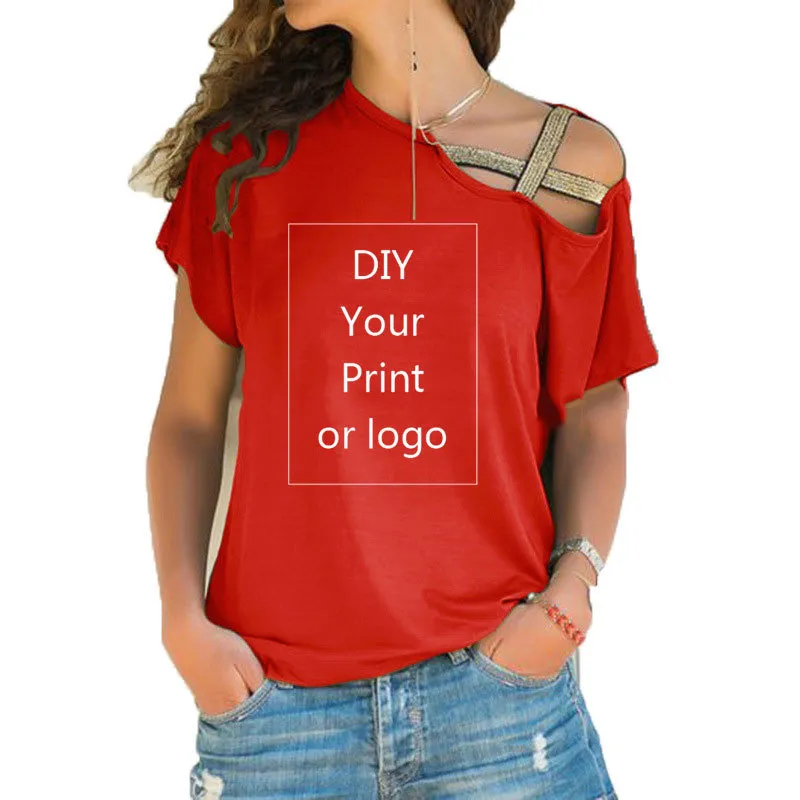 Customized cópia camiseta para as mulheres DIY Você gosta do po ou da parte superior T-shirt femme Skew irregular Cruz atadura Tamanho S-5XL Tees 220402