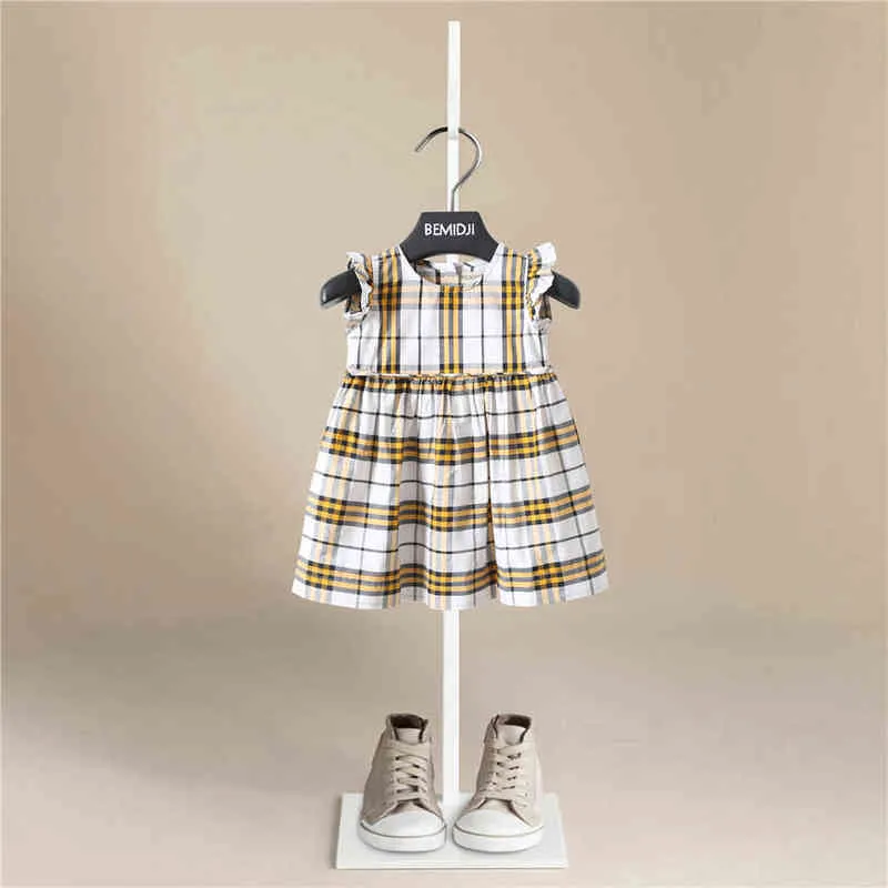 2022 Sommar Ny ankomst randig barnkläder Fashion Girl Dress Cotton Short-Sleeved Princess Kids Casual Clothing 1-8 år G220506