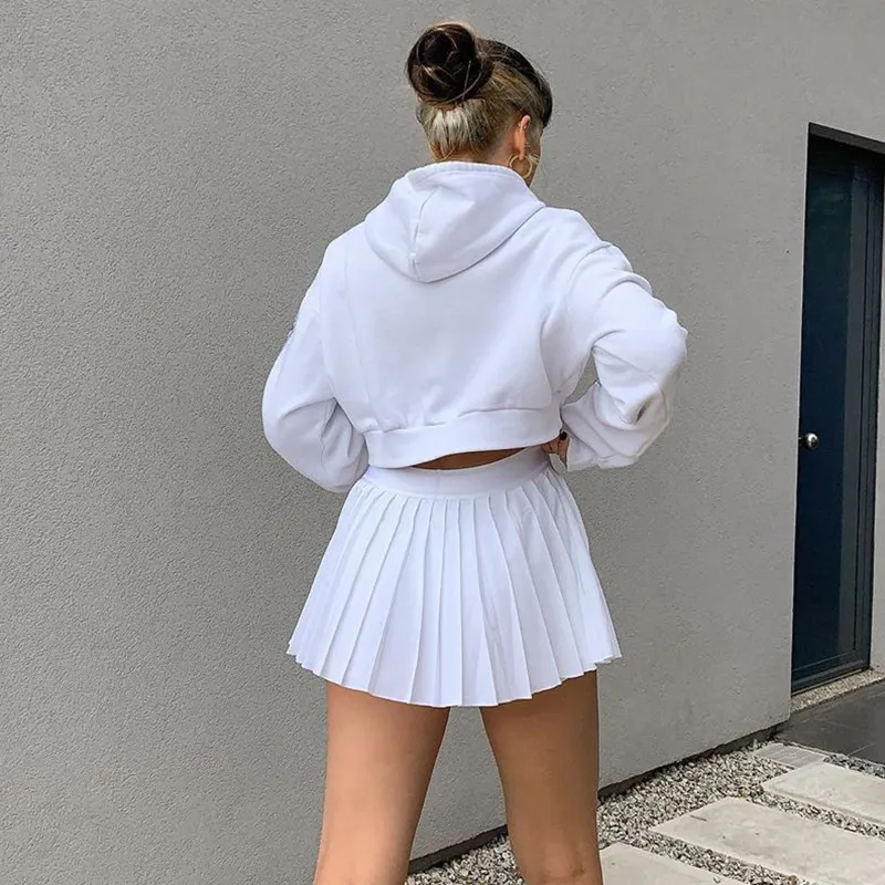 Biała plisowana spódnica Krótka kobieta elastyczna talia Mini S Sexy Mircro Letnia Haft Tenis Preppy 220401