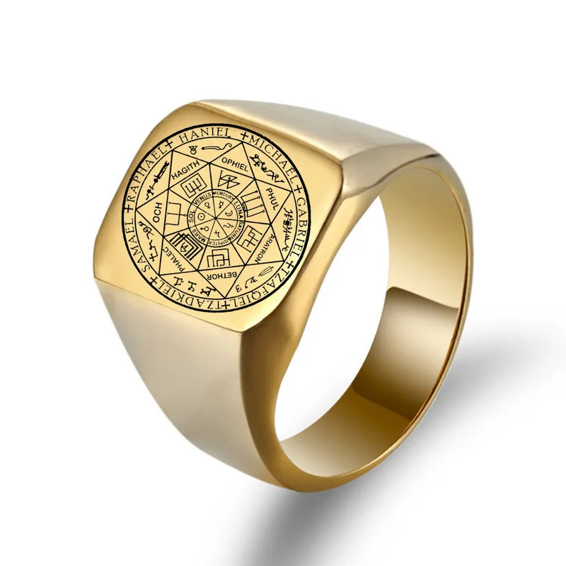 Die Seals of Sieben Erzengel Ringe Schutz Amulett Siegel Solomon Kabbala Herren Womens Edelstahl Poliertes Bandgeschenke 2208032595214