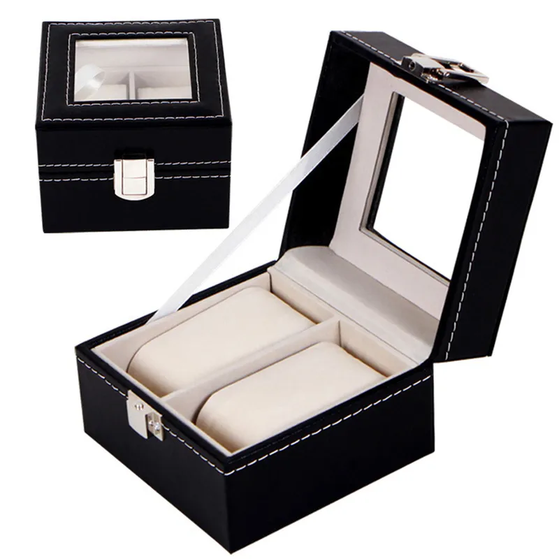 1 2 3 6 rutnät Watch Box Pu Leather Case Holder Organizer Lagring för Quartz Es Jewelry ES Display Gift 220719