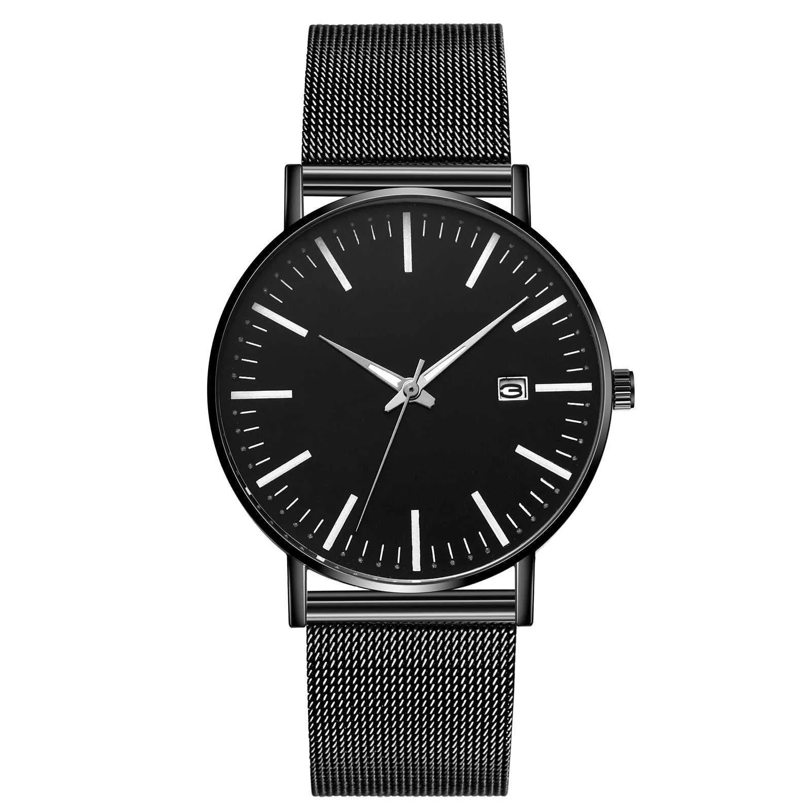 Quartz Watch Auto Datum Alloy Ring Rostfritt stålband för män Snygg Minimalistisk Mode Armbandsur Gift