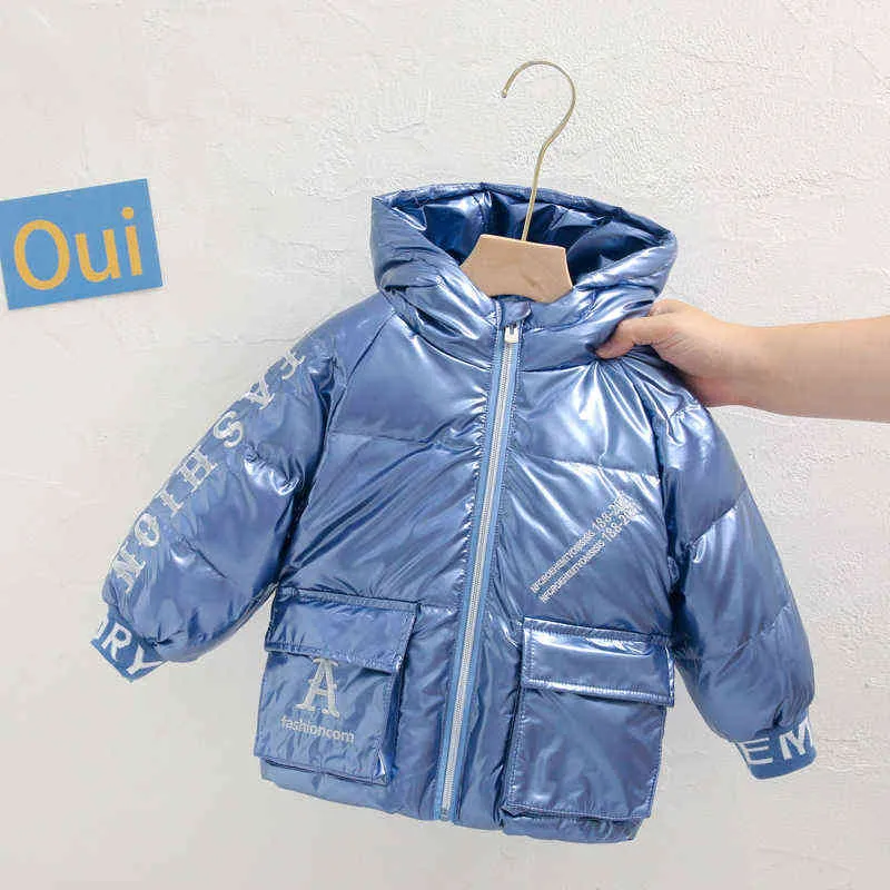 2021 Fashion Shiny Winter Cotton Down Jackets Childrens Clothing Baby Girls Warm Down Jackets Toddler Kids Outfits For 2-8 Year J220718