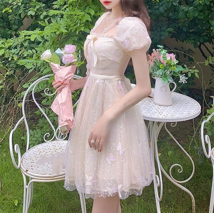 Niggeey Vintage أنيقة شبكة Ita فستان Y2K جمالية النساء نفخة الأكمام الأميرة Fairy Party Dresses Dress Corean 220517