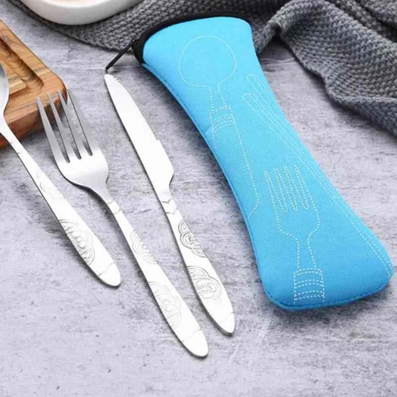 couteaux en acier fourchette cuillère ensemble famille voyage camping couverts eyeful quatre pièces vaisselle ensemble avec étui vaisselle portable Y220530