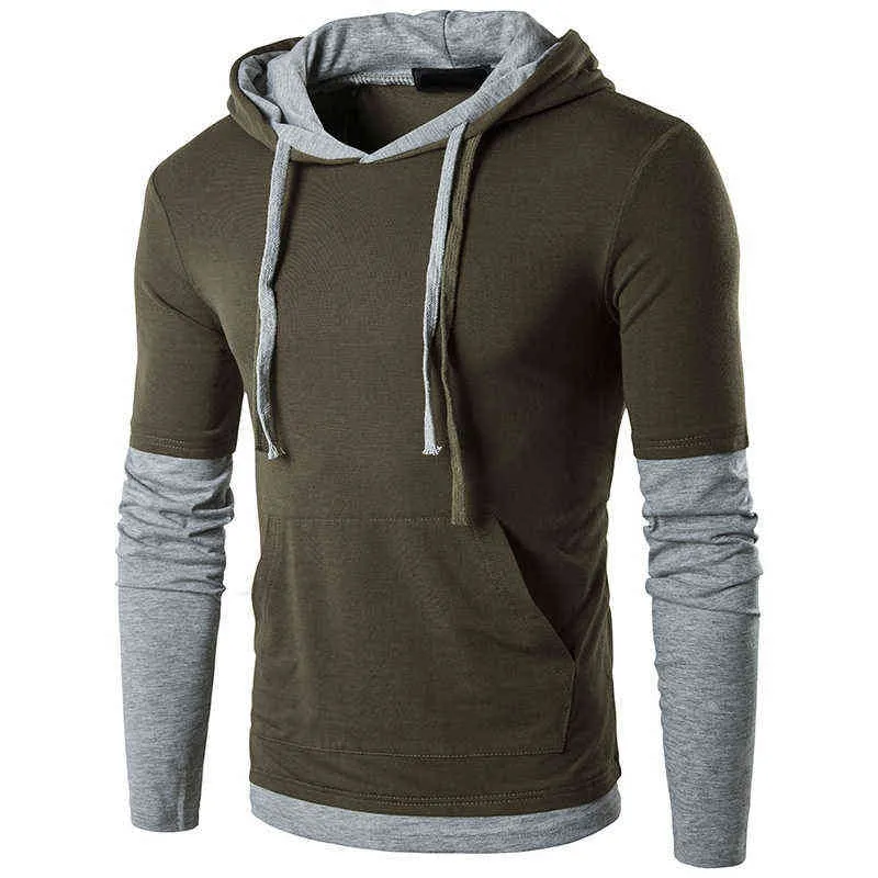 Spring Fashion Hoodie Men Casual Long ärms huvtröja Sweatshirt Manlig lapptäcke Kontrast Färg Vin röd plus storlek sport topp xxl l220725