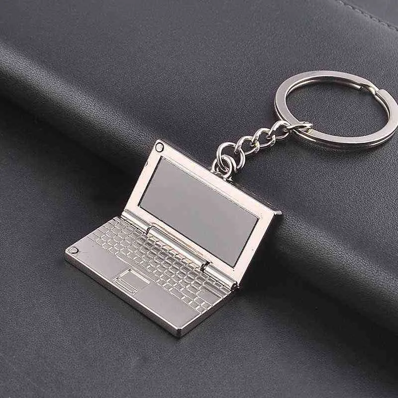 Creative Metal Simulation Notebook Computer Key Chain Car Bag Hanging Accessories Keychain Otaku Electronic Equipment Keyring AA220318