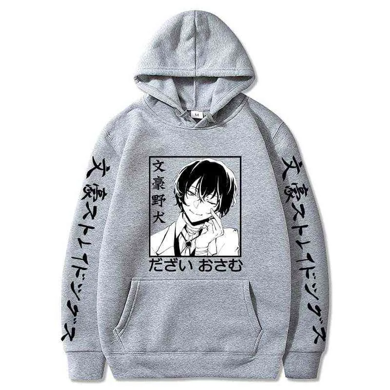 2021 Japanse anime bungo zwerfhonden print hoodie dazai osamu lente herfst fleece sweatshirt voor vrouw/man Harajuku pullovers y220713