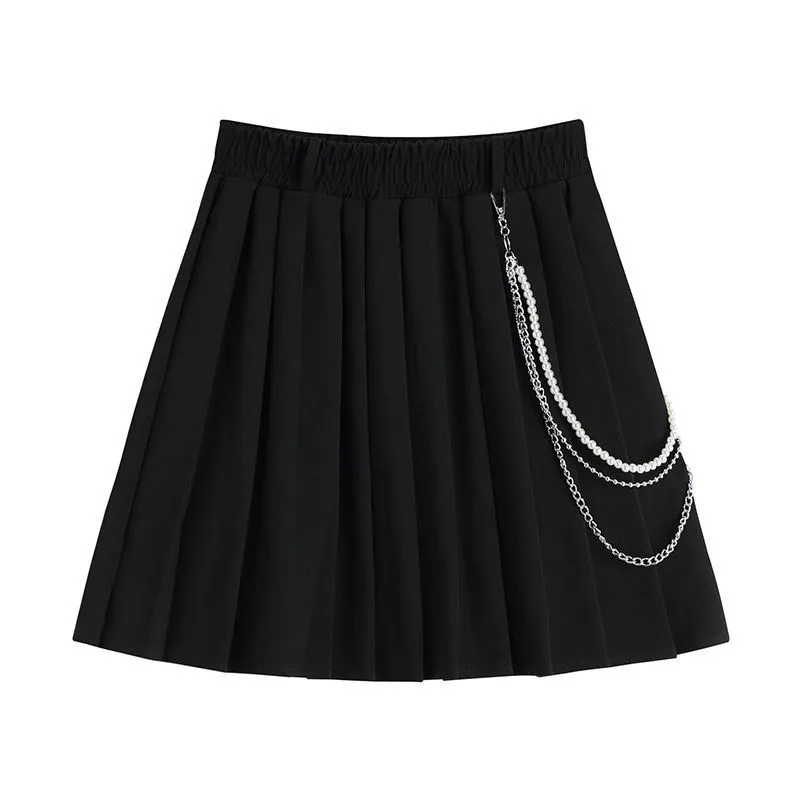 Black Gothic Women Pleated High Waist ALine Woman Summer Harajuku Female Mini s Preppy Style Lady Short Skirt D220618