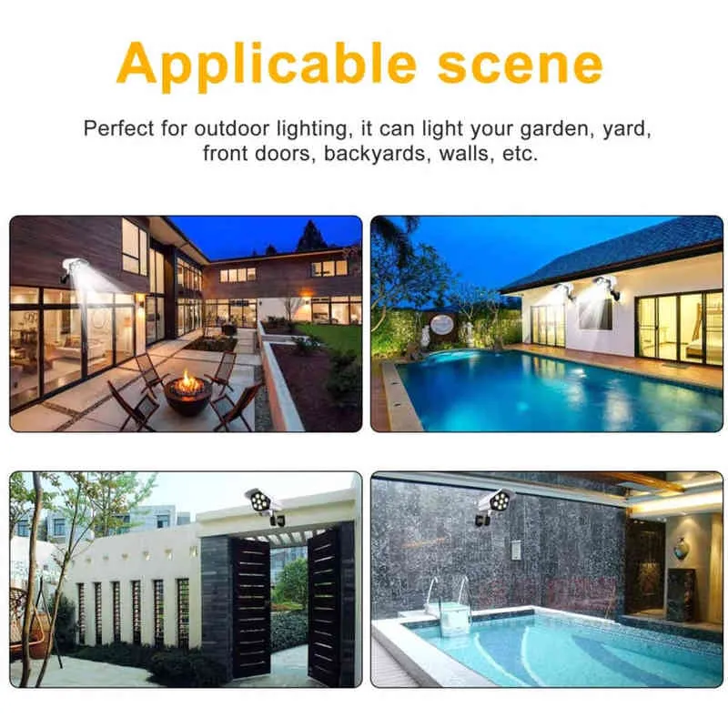 Solar Wall Lights Remote Control Human Body Sensor Waterproof Led Lamp Fake Simulation Monitoring Light Garden Path Street Light J220531