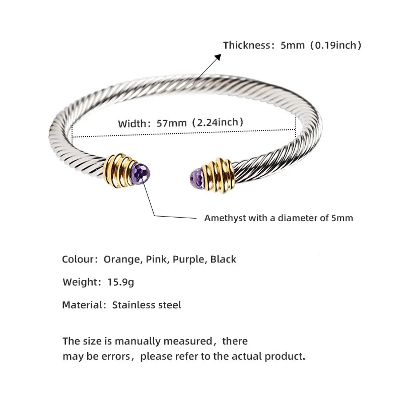 Bangle open designer bracelet Crystal Diamond Adjustable Cable bracelets designer women's Titanium Steel love bangles311G