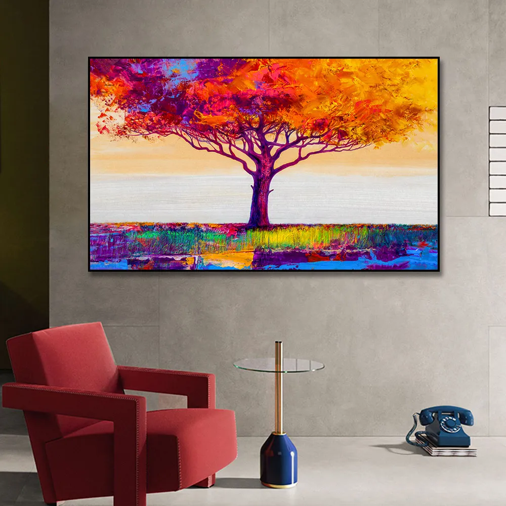 Bunte Baum Ölgemälde Leinwand Malerei Poster Drucken Nordic Wand Kunst Bild Für Wohnzimmer Home Decor Dekoration Rahmenlose9797661