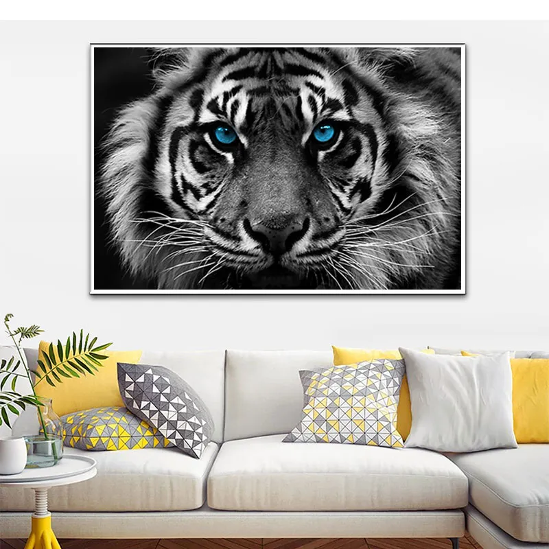 Affiche de tigre noir et blanc, impression HD, toile d'animaux sauvages, peinture de léopard et de Lion, images pour décoration murale de salon et de maison