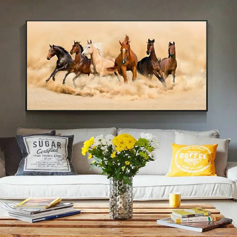 大きな白い走る馬のキャンバス絵を描く特大の現代の動物のポスターとリビングルームのための壁アートの写真の写真家装飾3544375
