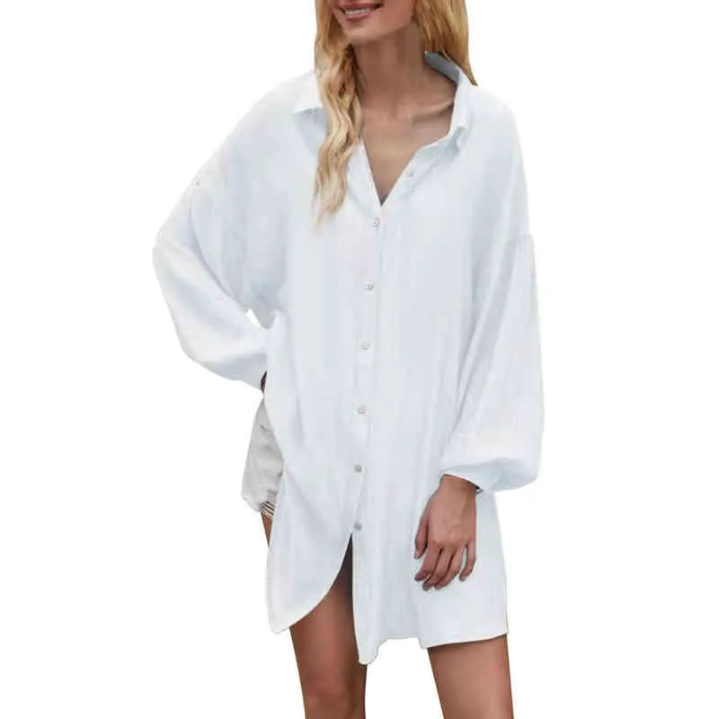 Hemd im Boyfriend-Stil, Sommer-Baumwoll-Leinen-Hemd, modisches Button-Up-Damenhemd, beiläufige, lockere Oberteile, solides Top mit aufrollbaren Ärmeln, Blusa L220705