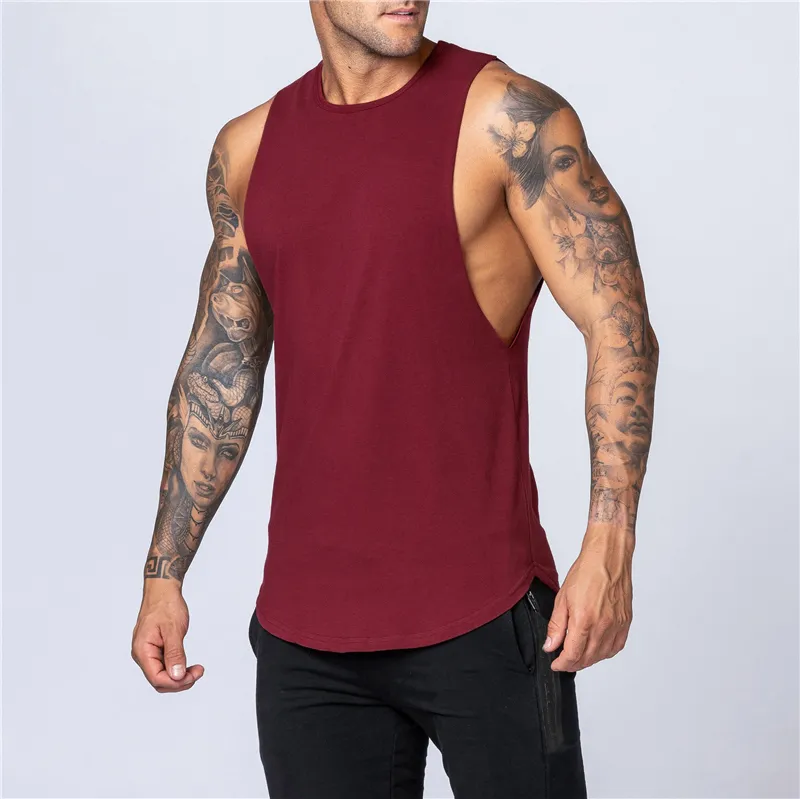 Workout Gym Mens Tank Top Vest Muscle Sleeveless Sportswear Shirt Stringer Fashion Clothing Bodybuilding Cotton Fitness Singlets 2294f