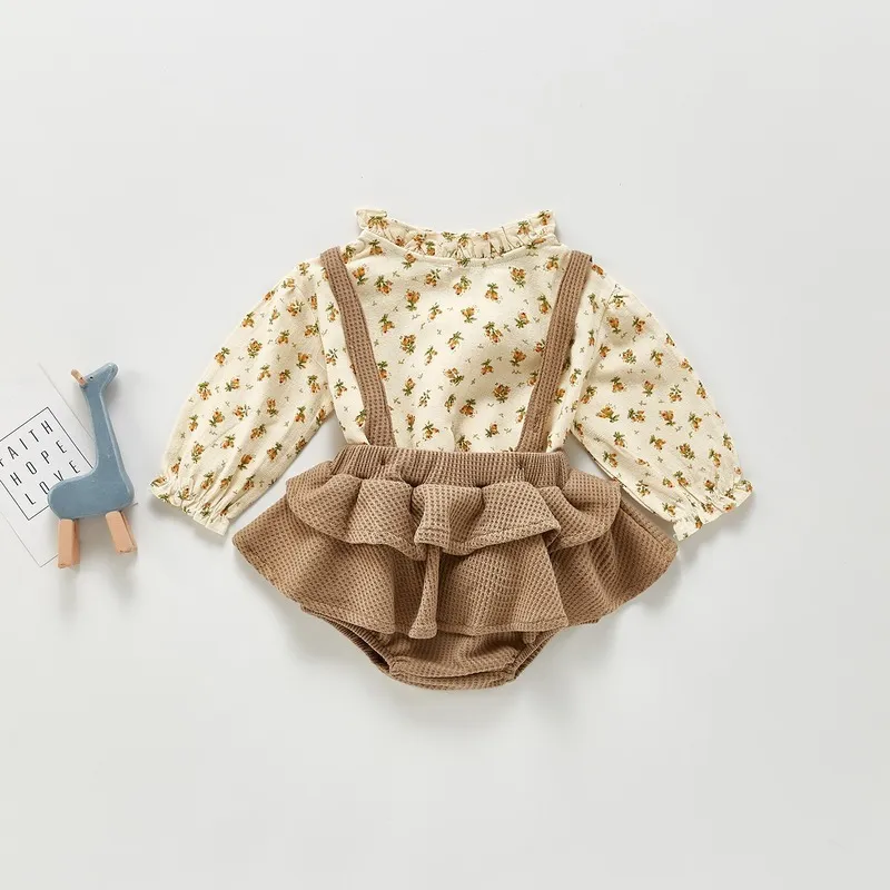 HoneyCherry Autumn Baby Girl Complesso camicia Set Suit Strap Outfit bambina vestiti autunnali set senza calzino 220509