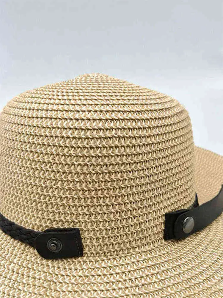 Nuova protezione solare Cappello di paglia arrotolato Cappello di paglia a forma morbida Cappello estivo da donna a tesa larga da spiaggia Cappello Fedora con protezione UV G2204183741370