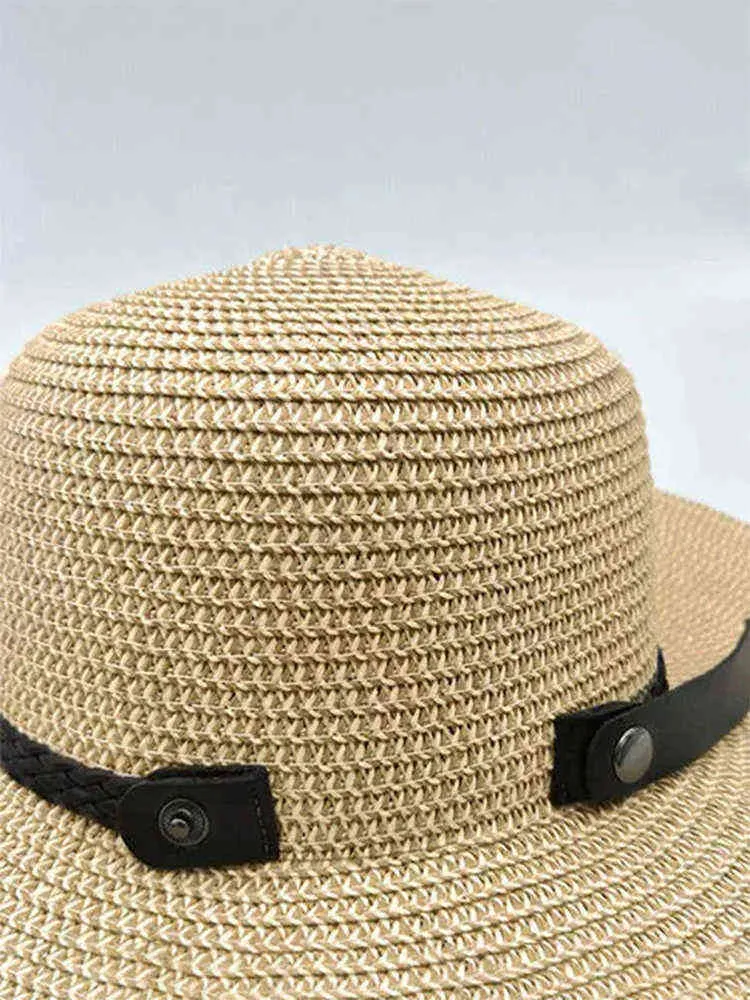 Yeni Güneş Koruma Haddelenmiş Saman Şapka Yumuşak Şekilli Hasır Şapka Yaz Kadın Geniş Brim Plaj Güneş Kap UV Koruma Fedora Şapka G220418