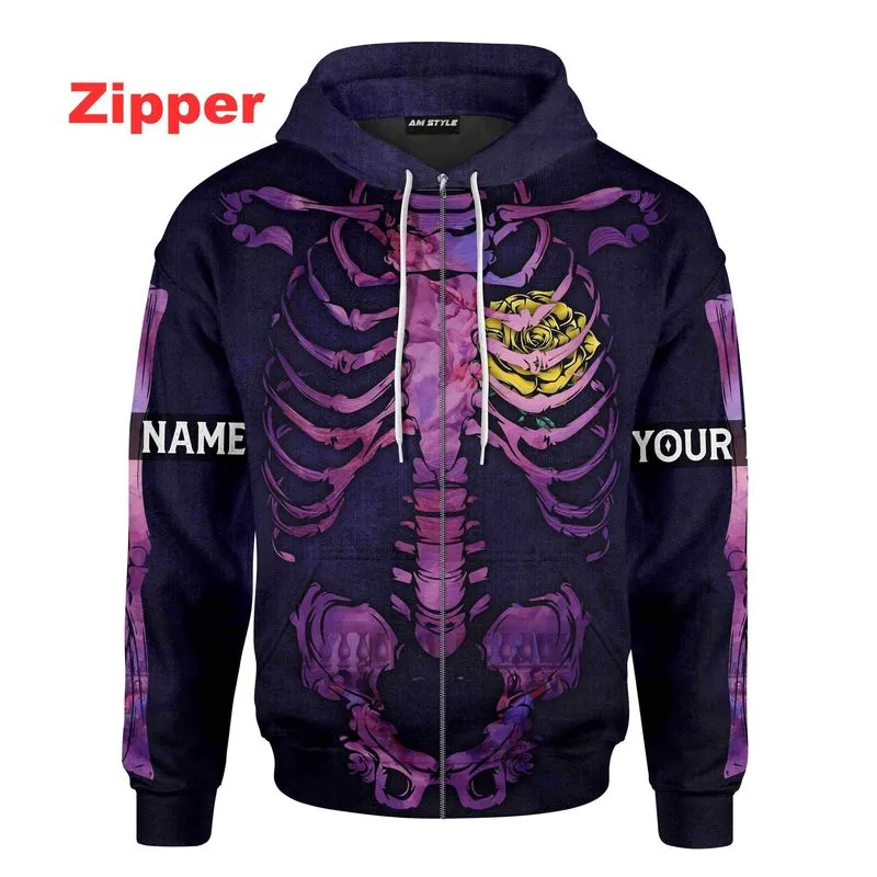 Rose Cross Jesus Skeleton Aangepast uw naam Casual hoodie Spring unisex sublimatie zipper pullover mannen vrouwen sweatshirt 220722