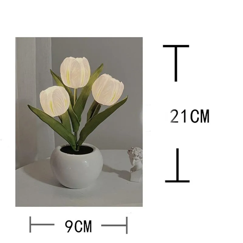 Lâmpadas de mesa LED Tulip Flowerpot Lâmpada Rosa Room Decor Simulação Cerâmica Atmosfera Night Light Home Decorativo OrnamentsTable273J