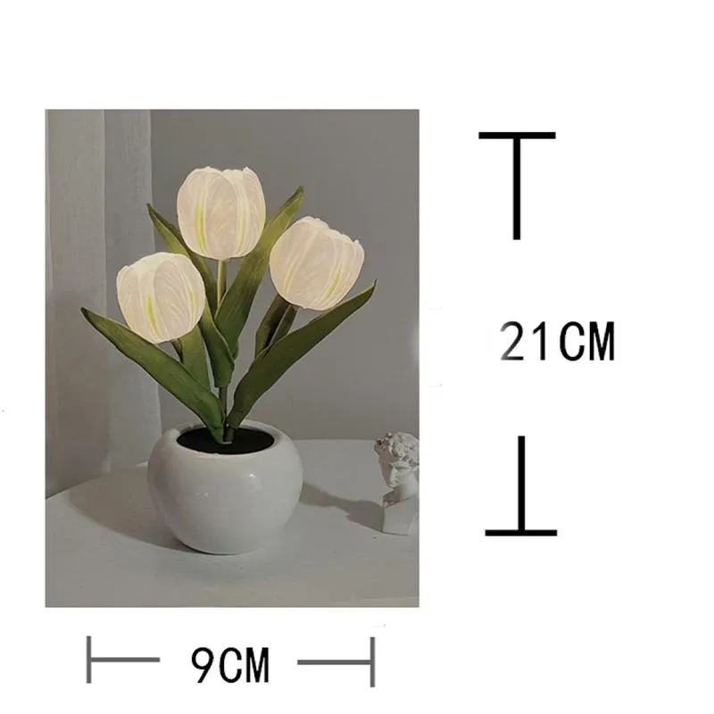 Table Lamps Led Tulip Flowerpot Lamp Pink Room Decor Simulation Ceramic Atmosphere Night Light Home Decorative OrnamentsTable347s