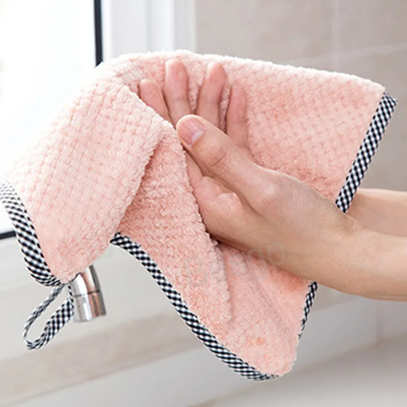 Double Sided Coral Fleece Cleaning Wiping Rags Dishes Cleansing Cloths Super Water Absorption Dishcloth Kitchen Clean Towel BH6293 TYJ