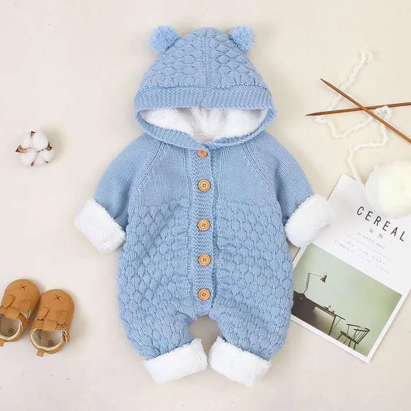 born Baby Clothes Cardigan Hooded Rompers Autumn Winter Girl Boy Fashion Infant Costume Kids Toddler Cashmere Knit Jumpsuit 220525