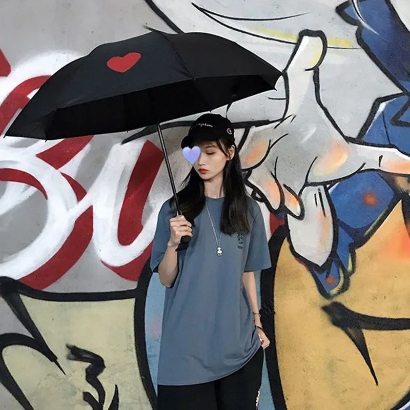 デザイナークラシックオートマチック傘ファッションラブサニーと雨の傘の女性男性折りたたみ透明なサンシェードマニュアル傘パラソル