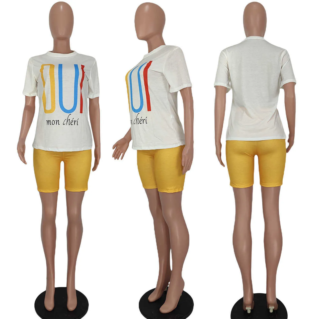 Conjunto de pantalones cortos nuevos para mujer, camiseta informal con estampado de letras, trajes de dos piezas para mujer