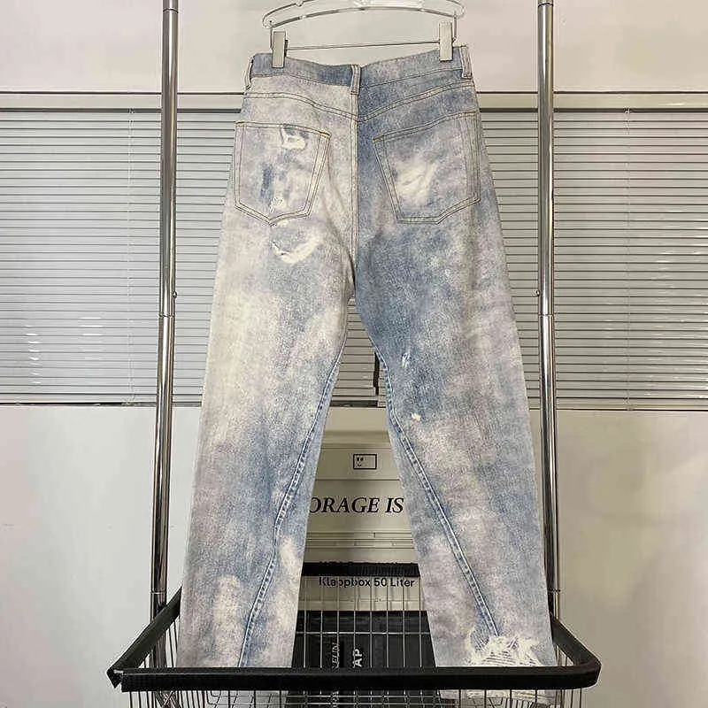 2022 High Street Jeans de lavage surdimensionnés de haute qualité usés et polis pantalons en denim décontractés pour hommes et femmes lourds T220803