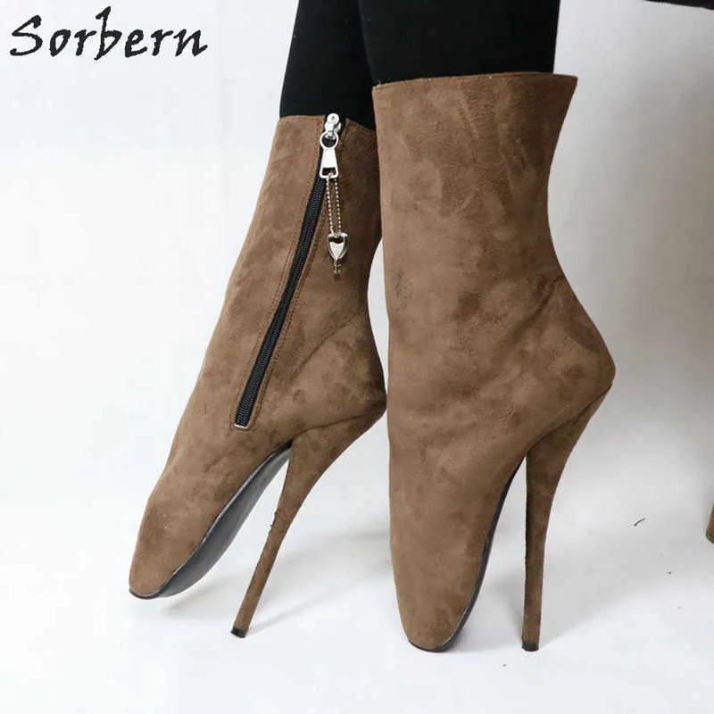 Sorbern Tiefgraue knöchelhohe Ballett-High-Heel-Stiefel für Damen, seitlicher Reißverschluss, individuelle Farben, große Größe, sexy Fetischschuh, Unisex, Sm Heels