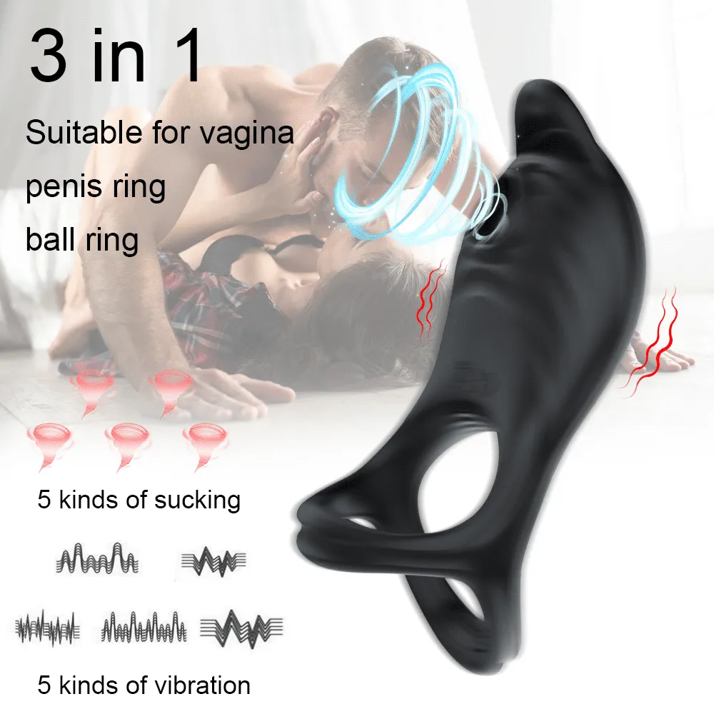 Titreşimli Penis Halkası Çift Vibratör Klitli Sucker Stimülatörü 5 Mod G-Spot Masaj Horoz Seksi Oyuncak Uzaktan Kumanda ile İnsan İçin Seksi Oyuncak