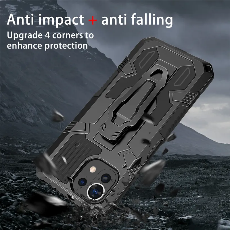 Shockproof Armor Cover Cases For Xiaomi Mi 11 Lite Belt Clip Soft Shell,TPU Shock Absorber Resistant PC Stand Back Cover