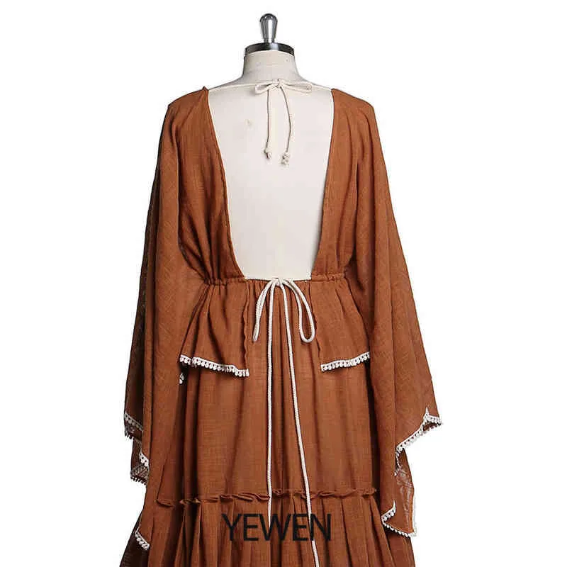 사진 촬영을위한 우아한 출산 드레스 Long Flare Sleeves 사이드 슬릿 임신 드레스 Cotton Maxi Dress Yewen J220628