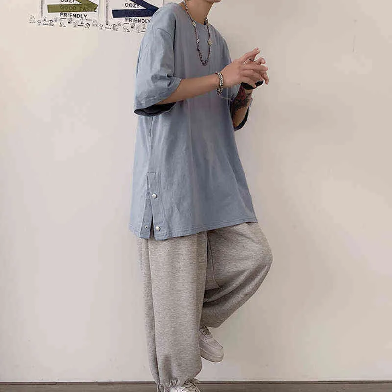 男性の半袖Tシャツ4色の夏の新しい通気性oneckルーズファッションシンプルな韓国スタイルの学生オールマッチ人気トップスY220426