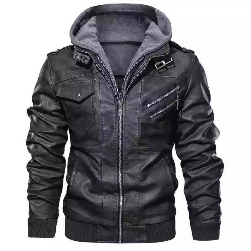 2022 New Men Jackets Leather Jackets Pu com capuz Jackets Mens Autumn Winter Motorcycle Biker Faux Leather Jackets Masculino Tamanho Europeu L220801