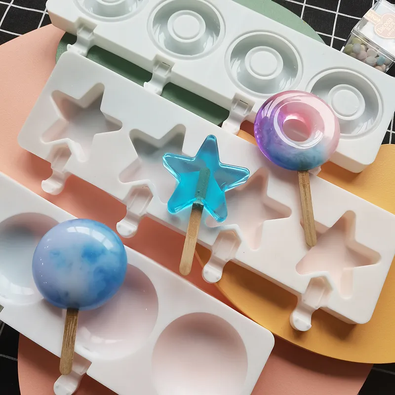 Silikonowe lody pleśń DIY Domowe formy popsicle zamrażarki 4 komórki kamień sześciany taca popu lufy producenci pieczenia 220509