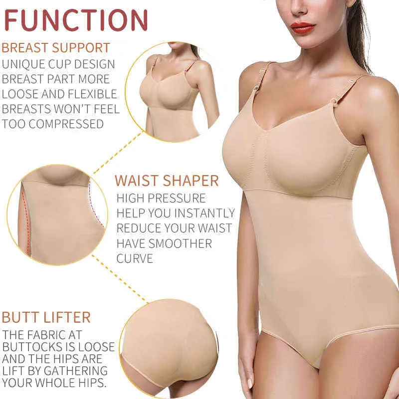 Kvinnor Bodysuit Shapewear Belly Slimming Mantel Sömlös Body Shaper Belly Minska Shapers Midjetränare Push Up Corset Tops L220802