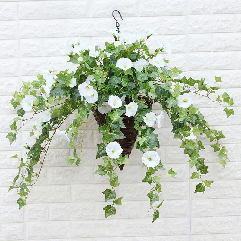 Hanging Artificial Silk Morning Glory Imitation Flower Vine Wedding Garden Decor Fake Plant Vibrantly Color Flower Wall Decor 220523