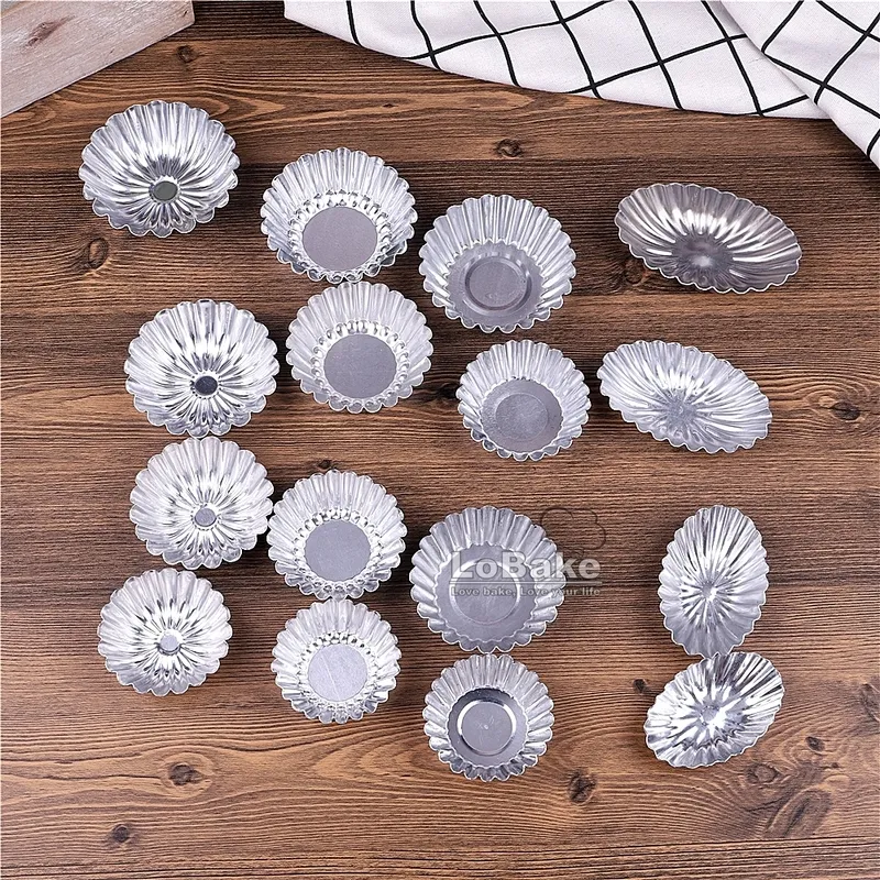 10st/parti olika vågiga räfflade kant runda blommor oval båtform aluminium tårta mögel gelé pudding cup mögel pannor diy bakverktyg 0616