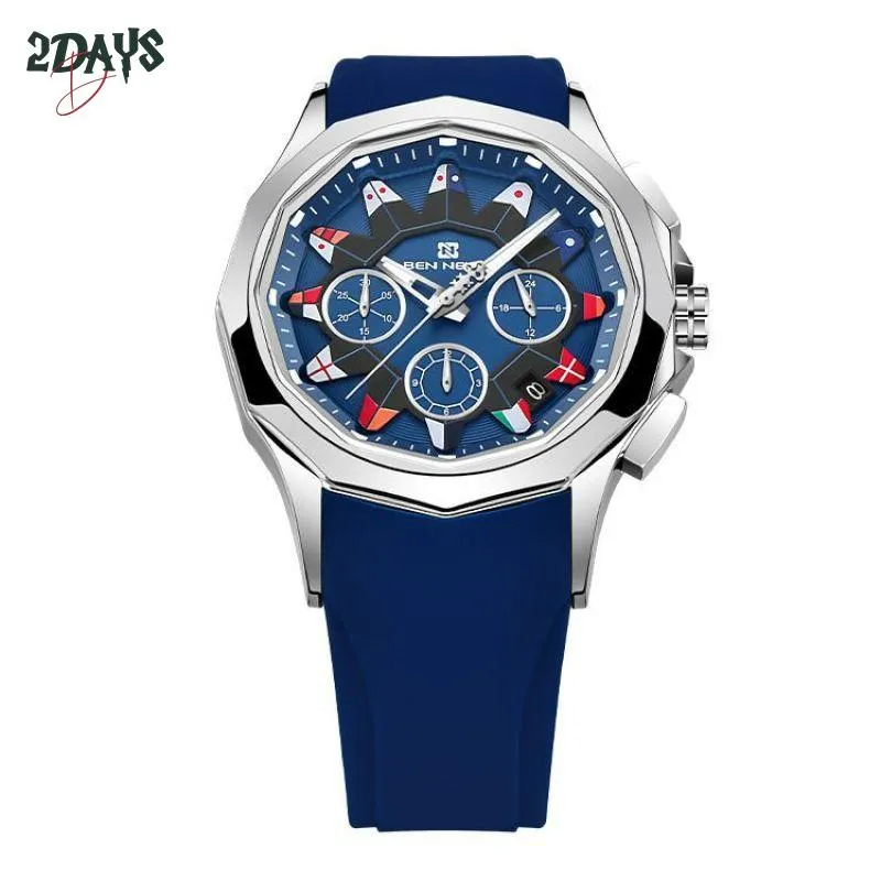 Wristwatches NEVIS Mens Sports Watch Casual Quartz WristWatch Luminous Nautical Flag Dial Silicone Strap Male Business Clock Reloj211B