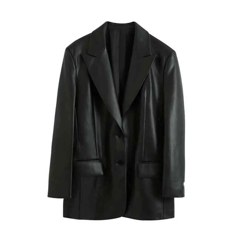 Y2K Blazer Women Giacca in pelle nera Casualmente Single Single Oversize Paint Pocket Fashion Streetwear Motorcycle Jackets L220728
