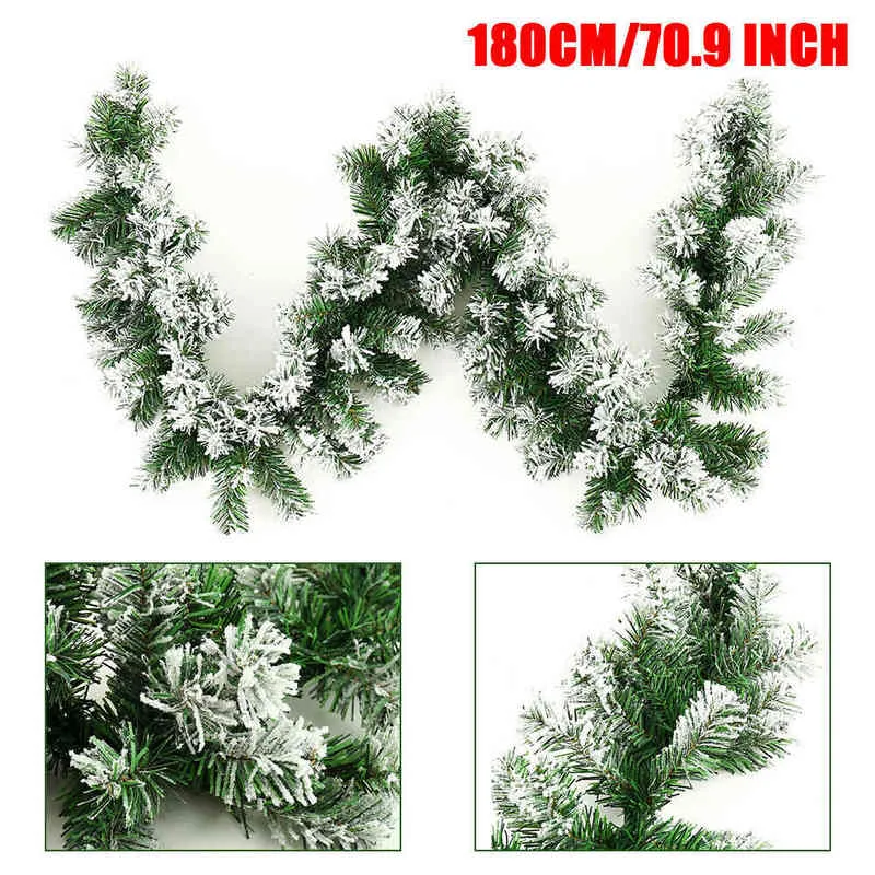 6ft 1.8m Kerstmis Garland Wit vallen Sneeuw Rattan open haard deur kunstmatige planten krans huisfeest bruiloft decoraties L220812