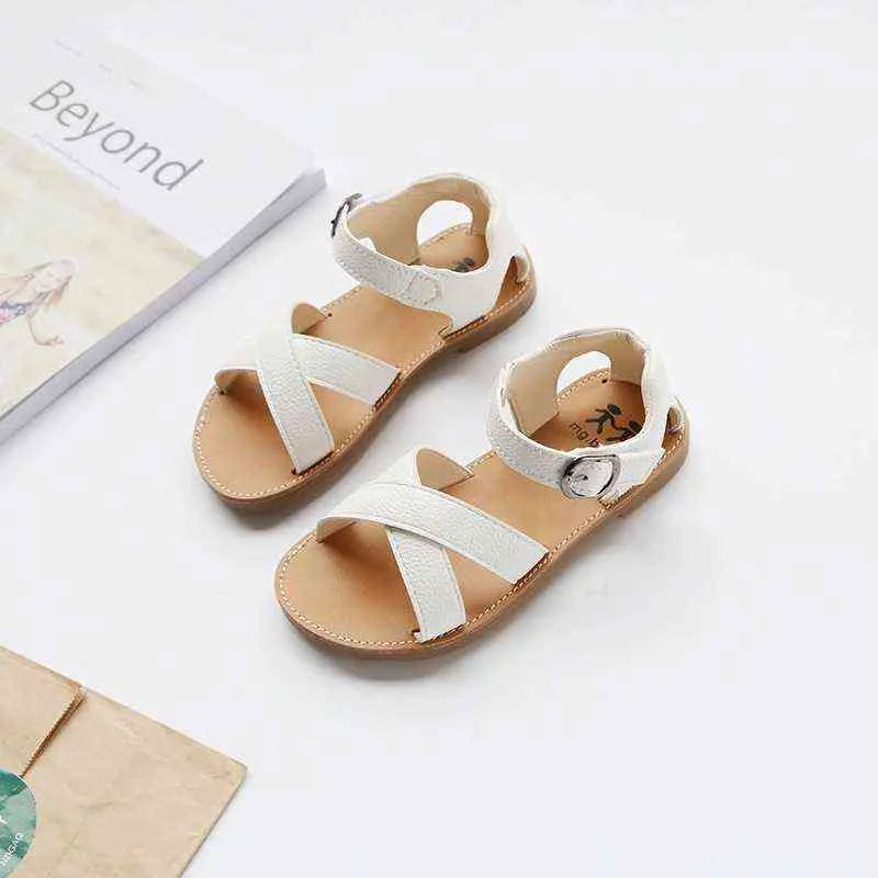 Детские сандалии девочки 2022 Летняя новая золотая версия детская мода Open Toe Beach Shoe Flat Cow Muscle обувь для малышей Girl G220523