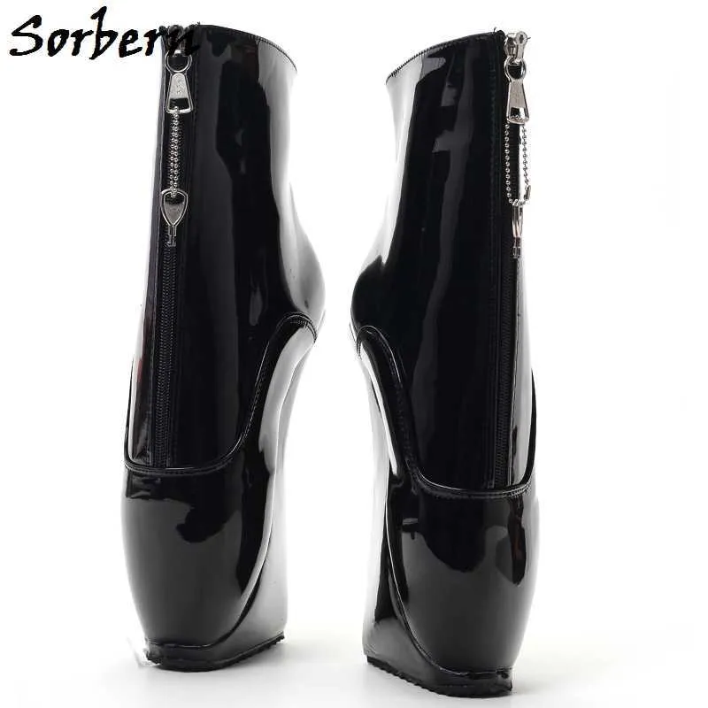 Sorbern Sexy Afsluitbare Rits Enkellaarzen Heelless Schoenen BDSM Fetish Teen Pijnlijke Boot Hidden Heel Schoenen Slaaf Schoenen Plus Size