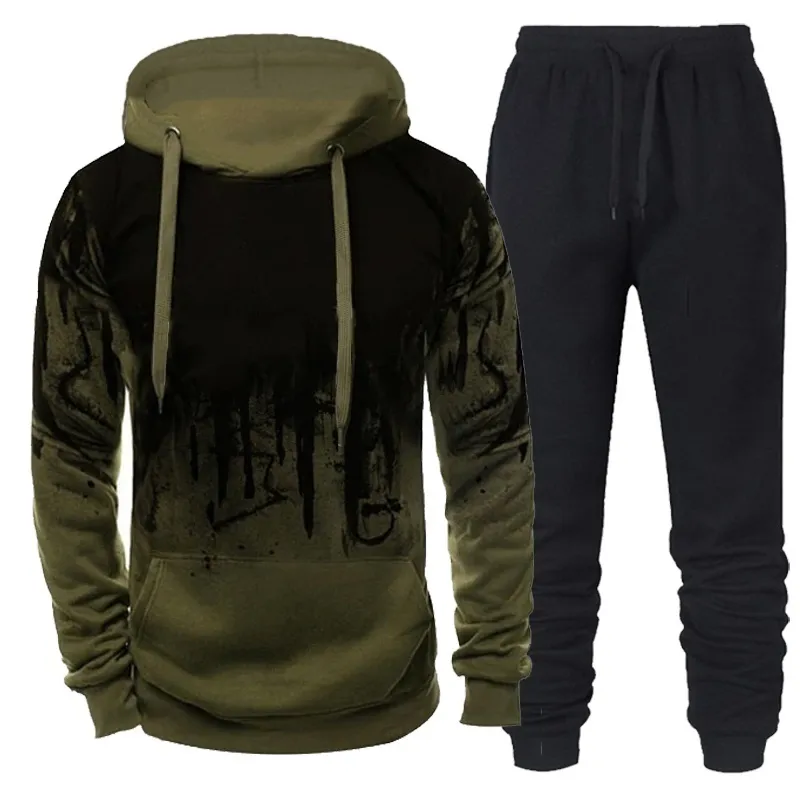 Mens Hooded Sweater Set Hoodie Pants Two Piece Suit Tracksuit Men Gradient Hoodies Casual Sweatpant Sets Sportwear Men 220815